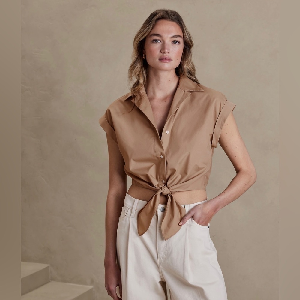 NWT! Banana Republic Maverick Tan Tie-Front Cropped Top - Multiple Sizes